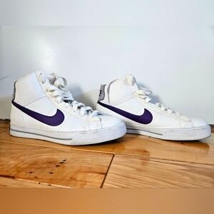 Nike White and Purple High-Top Sneakers